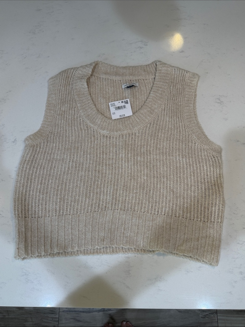 American Eagle Oatmeal Sleeveless Sweater Vest